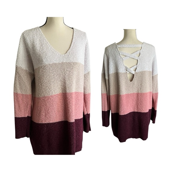 torrid Sweaters - Torrid Colorblock V Neck Criss Cross Back Knit Tunic Sweater. Size Large